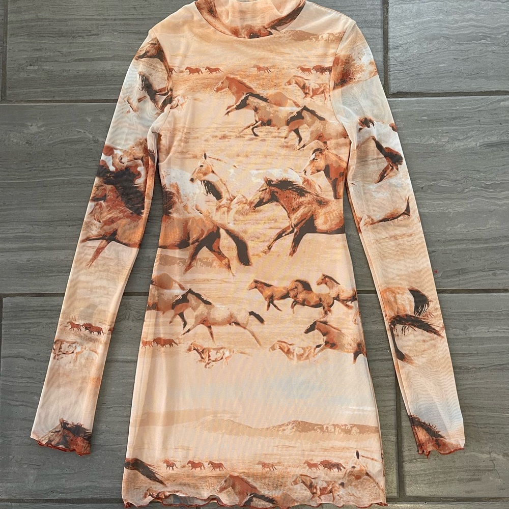 Urban Outfitters Beige and Brown Mesh Dress